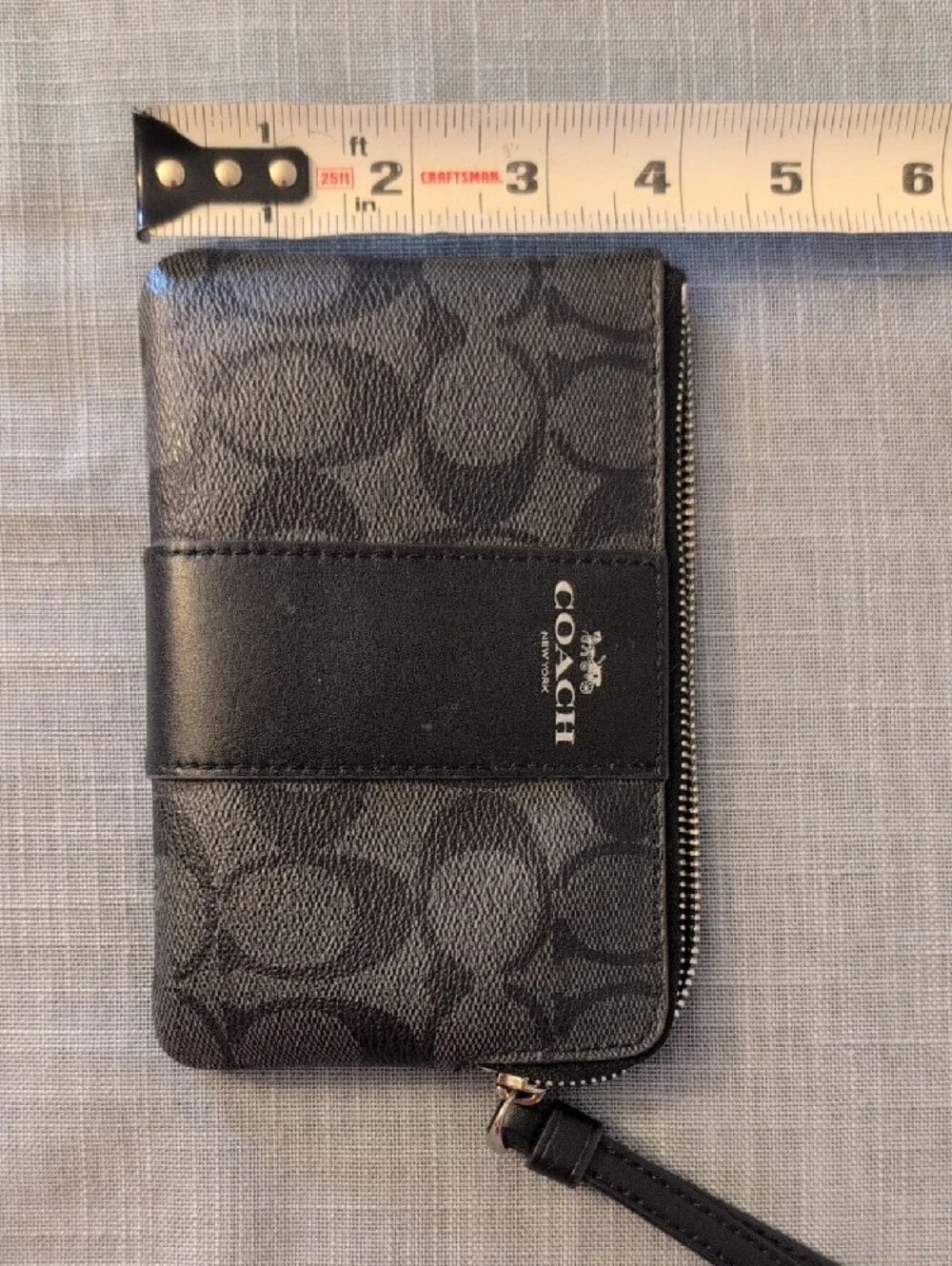 Coach Black Signature Zip-Around Wristlet